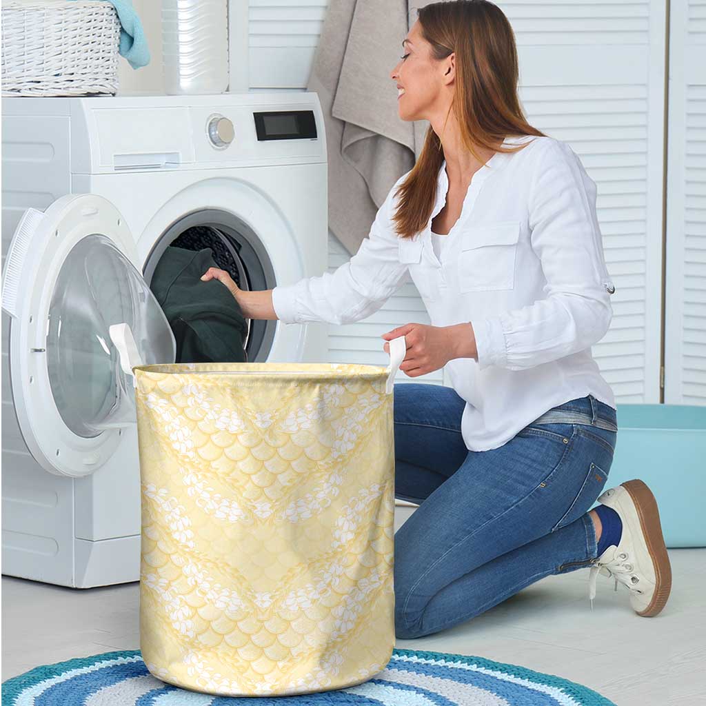 Pastel Yellow Mermaid Puakenikeni Maile Lei Laundry Basket