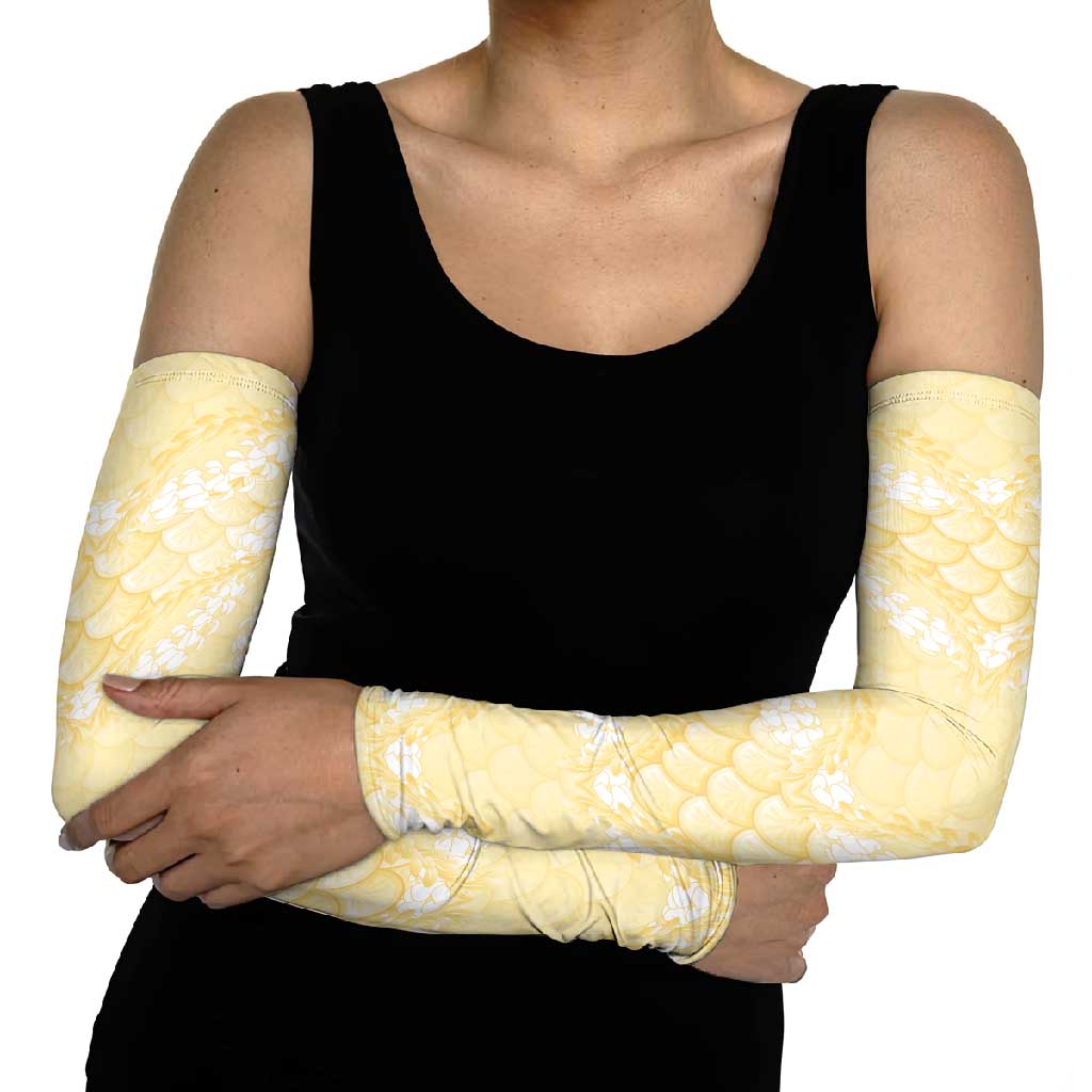 Pastel Yellow Mermaid Puakenikeni Maile Lei Arm Sleeves
