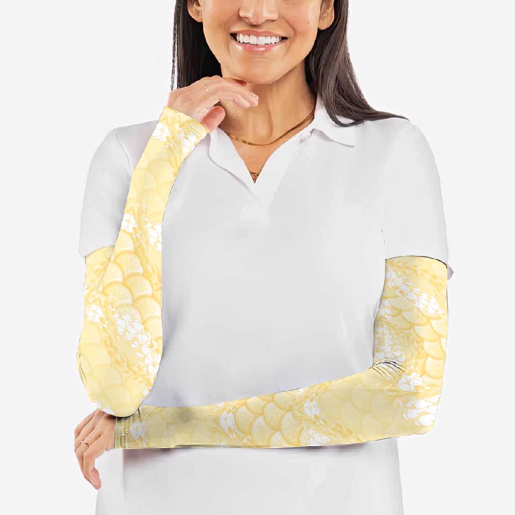 Pastel Yellow Mermaid Puakenikeni Maile Lei Arm Sleeves