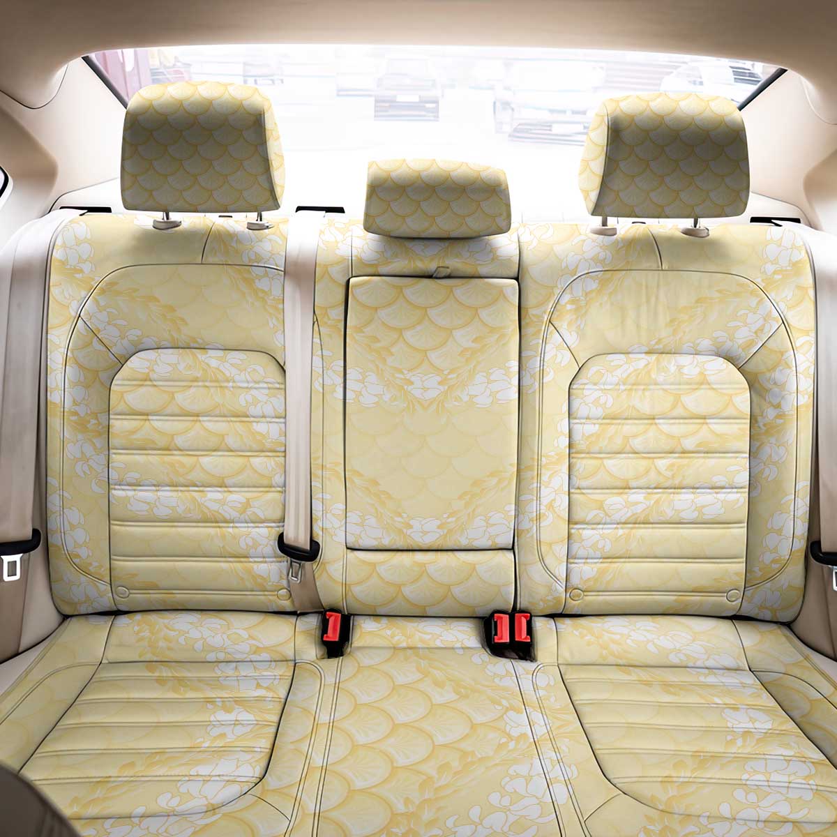 Pastel Yellow Mermaid Puakenikeni Maile Lei Back Car Seat Cover
