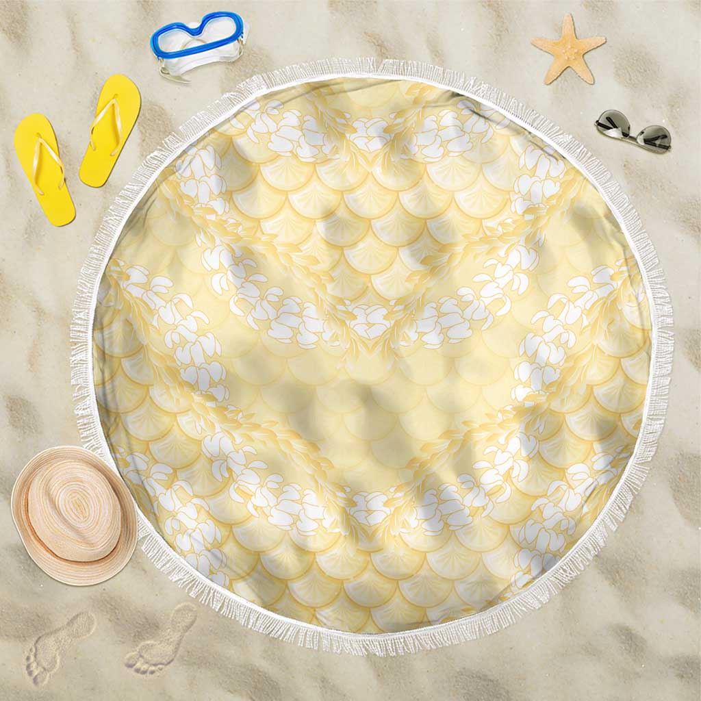 Pastel Yellow Mermaid Puakenikeni Maile Lei Beach Blanket