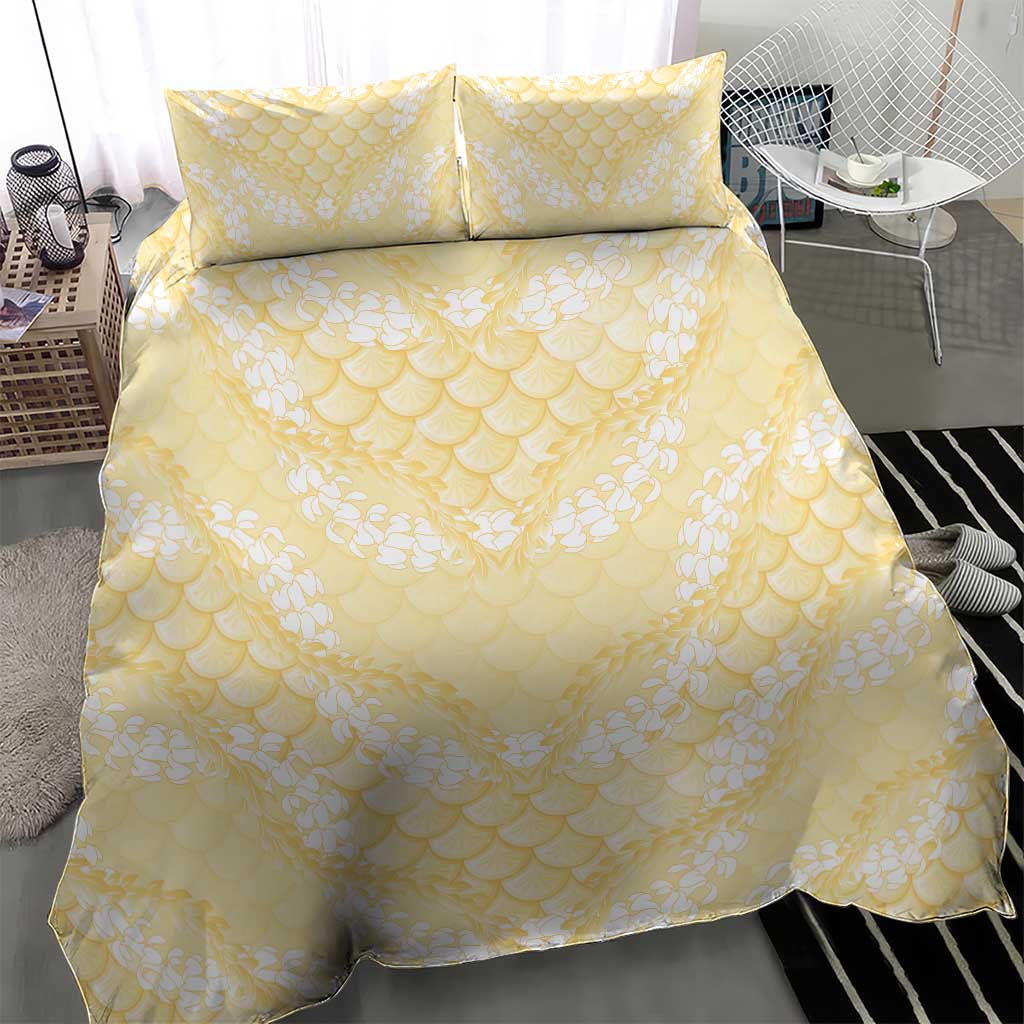 Pastel Yellow Mermaid Puakenikeni Maile Lei Bedding Set