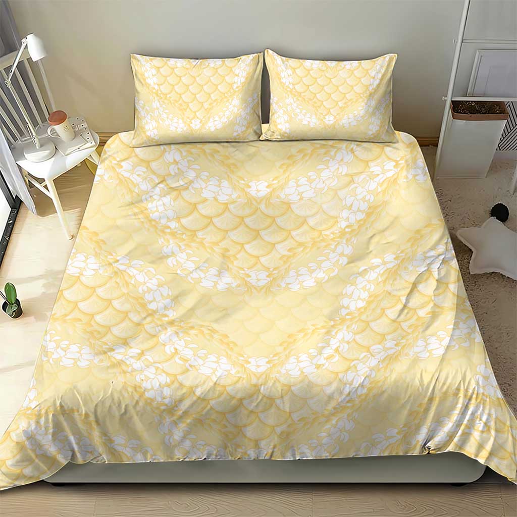 Pastel Yellow Mermaid Puakenikeni Maile Lei Bedding Set