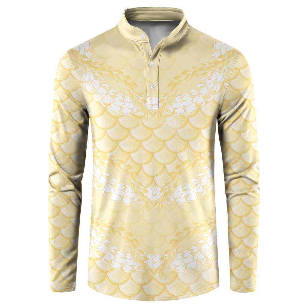 Pastel Yellow Mermaid Puakenikeni Maile Lei Button Sweatshirt