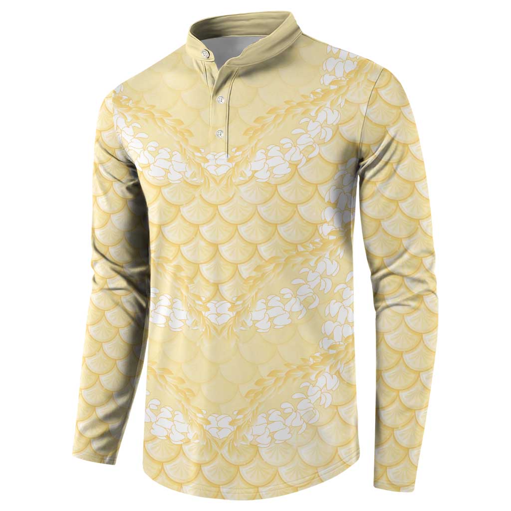 Pastel Yellow Mermaid Puakenikeni Maile Lei Button Sweatshirt