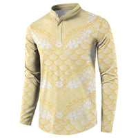 Pastel Yellow Mermaid Puakenikeni Maile Lei Button Sweatshirt
