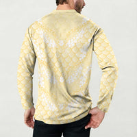 Pastel Yellow Mermaid Puakenikeni Maile Lei Button Sweatshirt