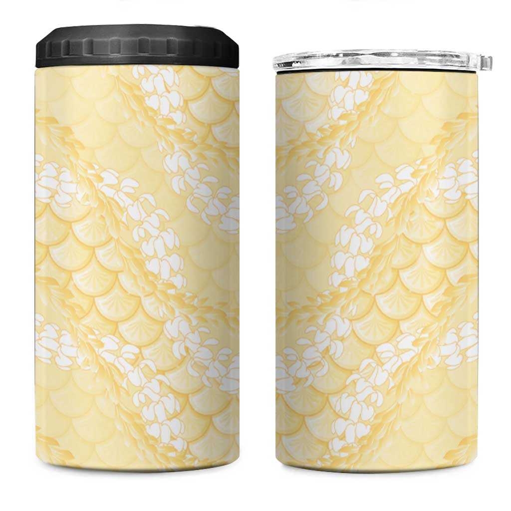 Pastel Yellow Mermaid Puakenikeni Maile Lei 4 in 1 Can Cooler Tumbler LT01 One Size: 16 oz Yellow - Polynesian Pride