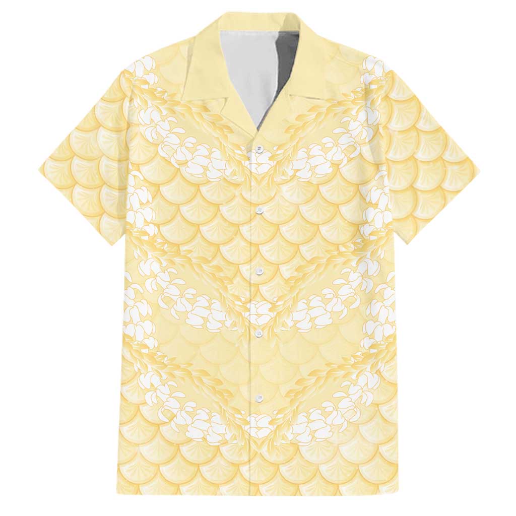 Pastel Yellow Mermaid Puakenikeni Maile Lei Family Matching Off Shoulder Maxi Dress and Hawaiian Shirt LT01 Dad's Shirt - Short Sleeve Yellow - Polynesian Pride