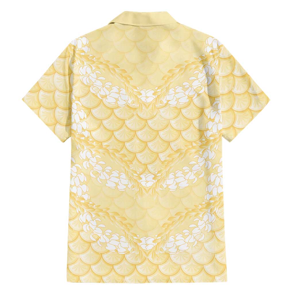 Pastel Yellow Mermaid Puakenikeni Maile Lei Family Matching Puletasi and Hawaiian Shirt LT01 - Polynesian Pride