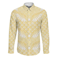 Pastel Yellow Mermaid Puakenikeni Maile Lei Family Matching Puletasi and Hawaiian Shirt LT01 Dad's Shirt - Long Sleeve Yellow - Polynesian Pride