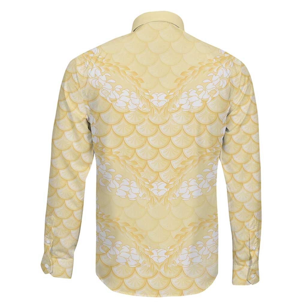 Pastel Yellow Mermaid Puakenikeni Maile Lei Family Matching Puletasi and Hawaiian Shirt LT01 - Polynesian Pride