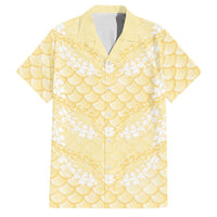 Pastel Yellow Mermaid Puakenikeni Maile Lei Family Matching Summer Maxi Dress and Hawaiian Shirt LT01 Dad's Shirt - Short Sleeve Yellow - Polynesian Pride