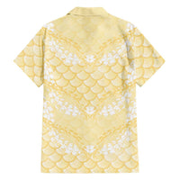 Pastel Yellow Mermaid Puakenikeni Maile Lei Family Matching Summer Maxi Dress and Hawaiian Shirt LT01 - Polynesian Pride