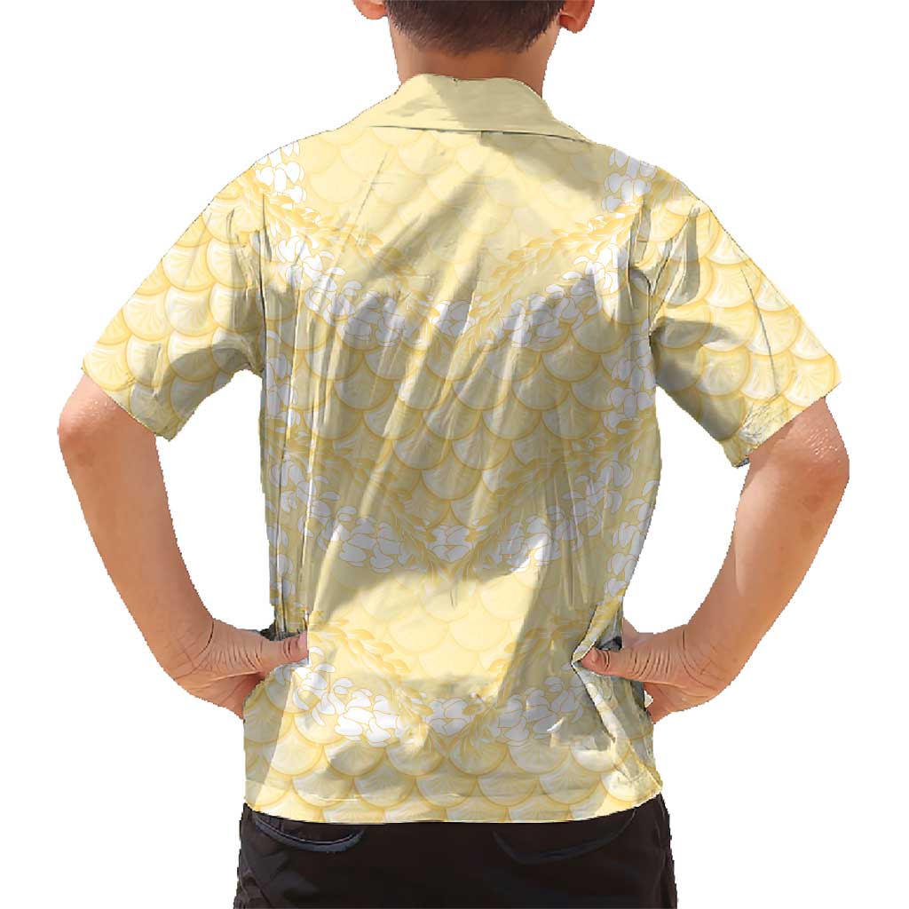 Pastel Yellow Mermaid Puakenikeni Maile Lei Family Matching Tank Maxi Dress and Hawaiian Shirt LT01 - Polynesian Pride