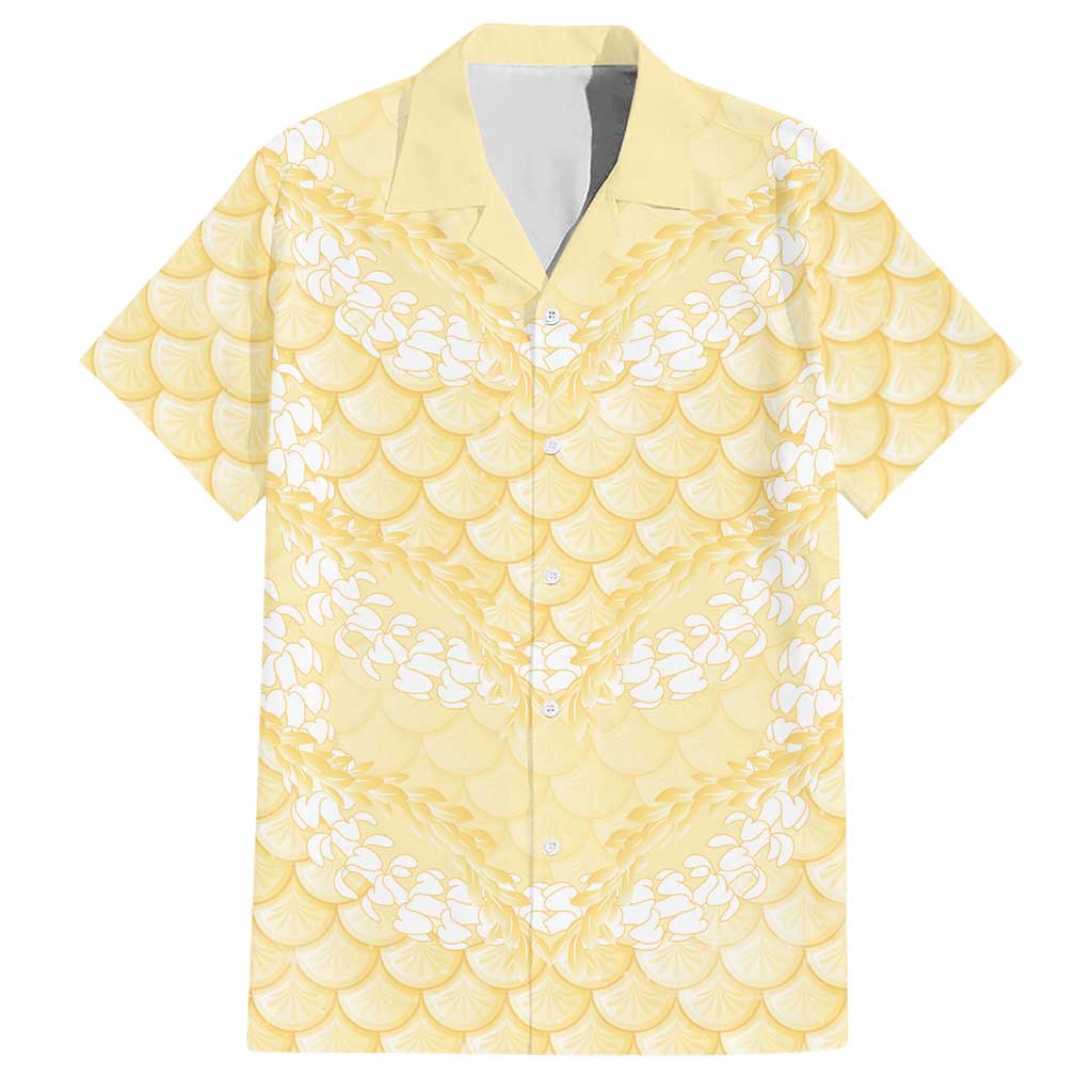 Pastel Yellow Mermaid Puakenikeni Maile Lei Hawaiian Shirt