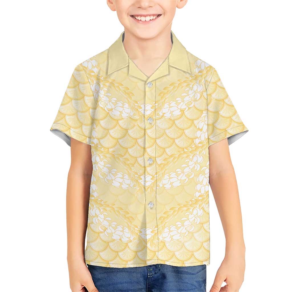 Pastel Yellow Mermaid Puakenikeni Maile Lei Kid Hawaiian Shirt LT01 Kid Yellow - Polynesian Pride