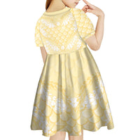Pastel Yellow Mermaid Puakenikeni Maile Lei Kid Short Sleeve Dress LT01 - Polynesian Pride