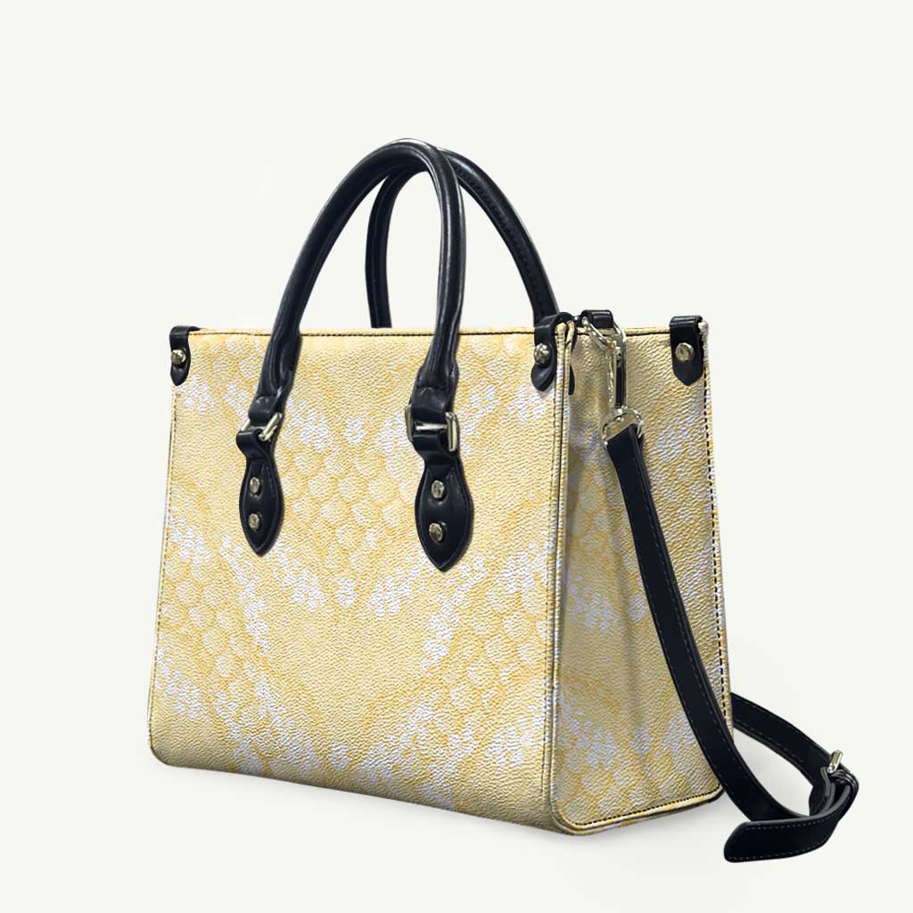 Pastel Yellow Mermaid Puakenikeni Maile Lei Leather Bag