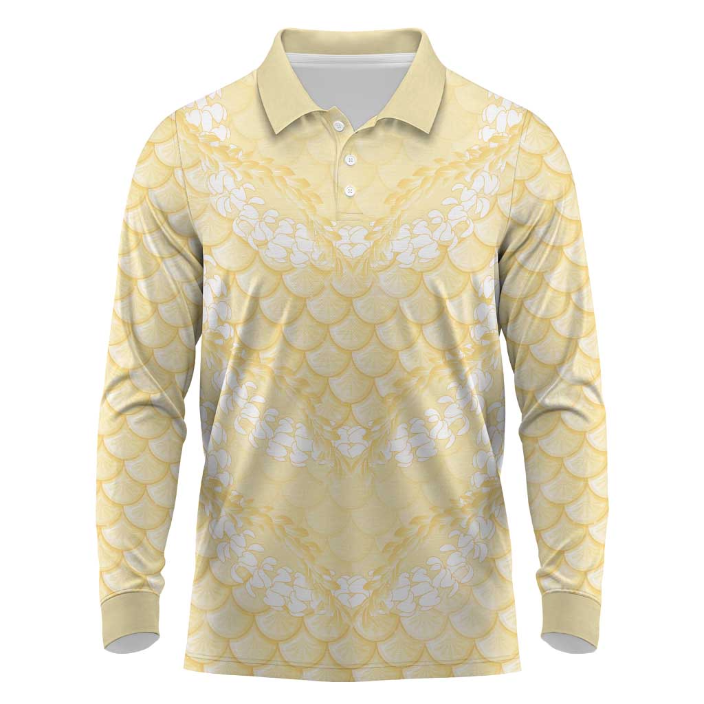 Pastel Yellow Mermaid Puakenikeni Maile Lei Long Sleeve Polo Shirt LT01 Yellow - Polynesian Pride