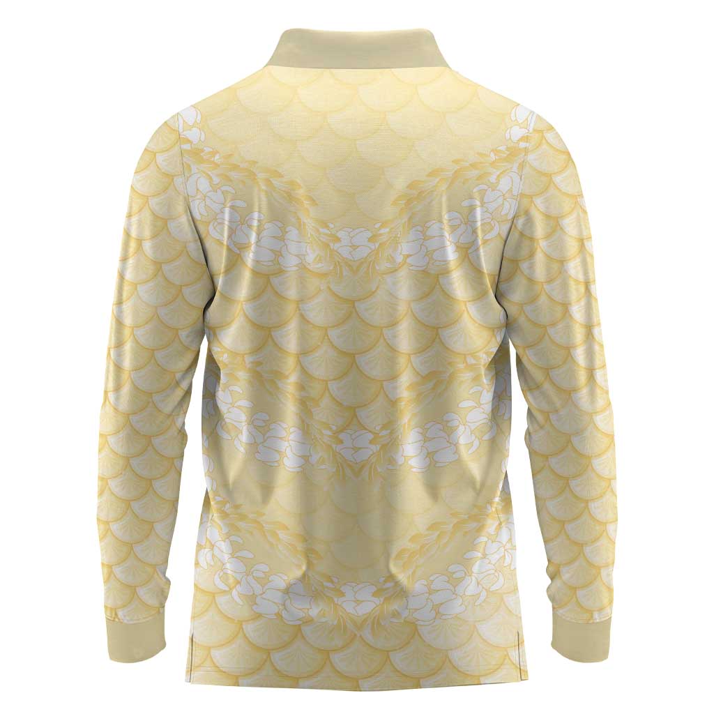 Pastel Yellow Mermaid Puakenikeni Maile Lei Long Sleeve Polo Shirt LT01 - Polynesian Pride