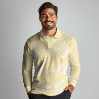 Pastel Yellow Mermaid Puakenikeni Maile Lei Long Sleeve Polo Shirt LT01 - Polynesian Pride