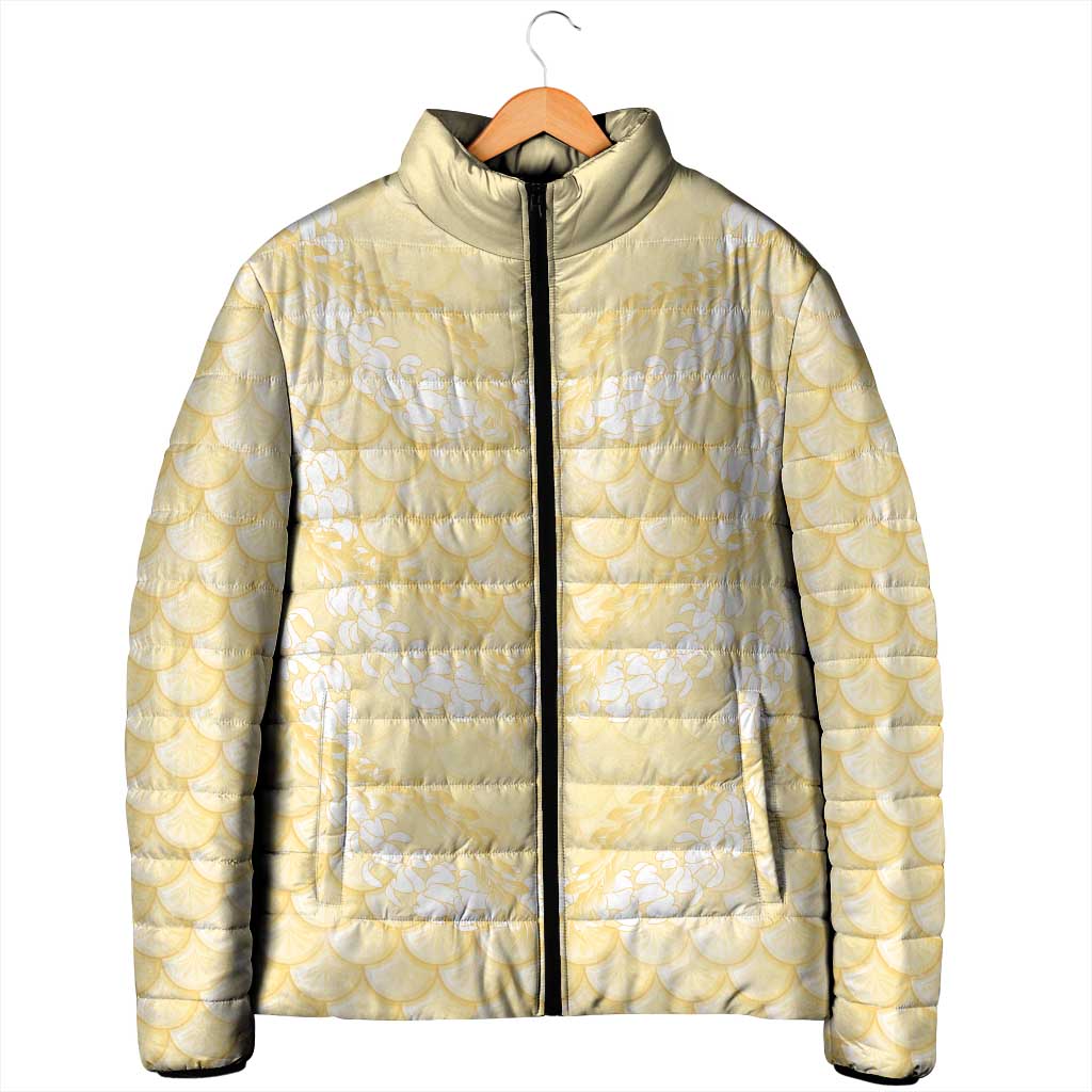 Pastel Yellow Mermaid Puakenikeni Maile Lei Padded Jacket