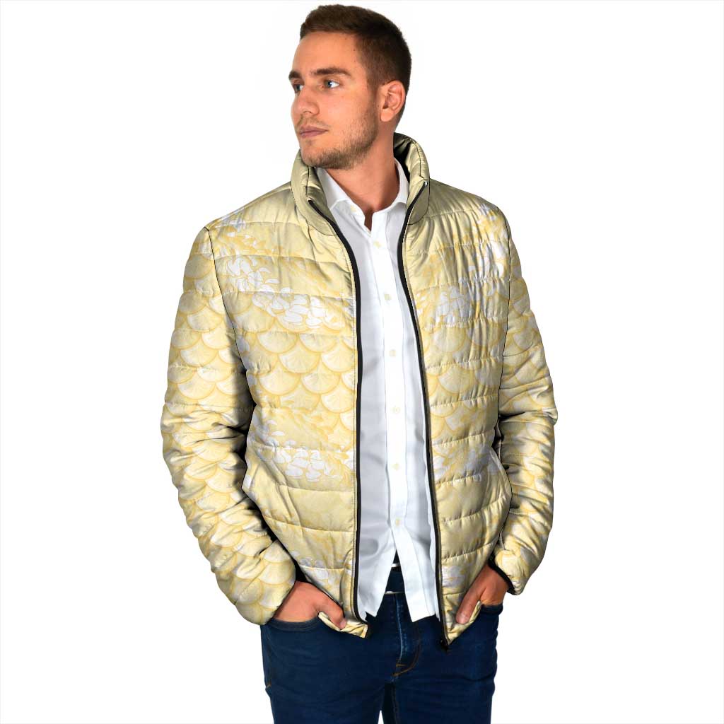 Pastel Yellow Mermaid Puakenikeni Maile Lei Padded Jacket