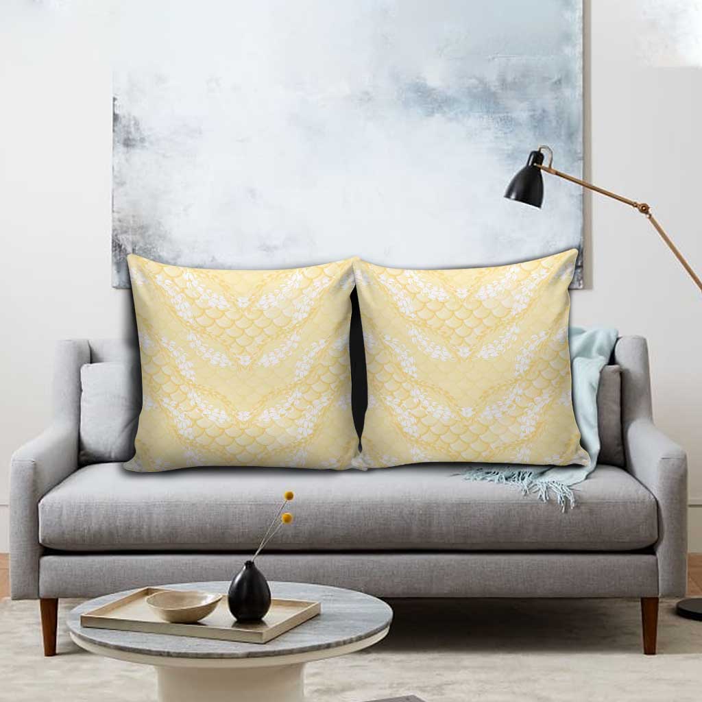 Pastel Yellow Mermaid Puakenikeni Maile Lei Pillow Cover