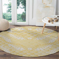 Pastel Yellow Mermaid Puakenikeni Maile Lei Round Carpet