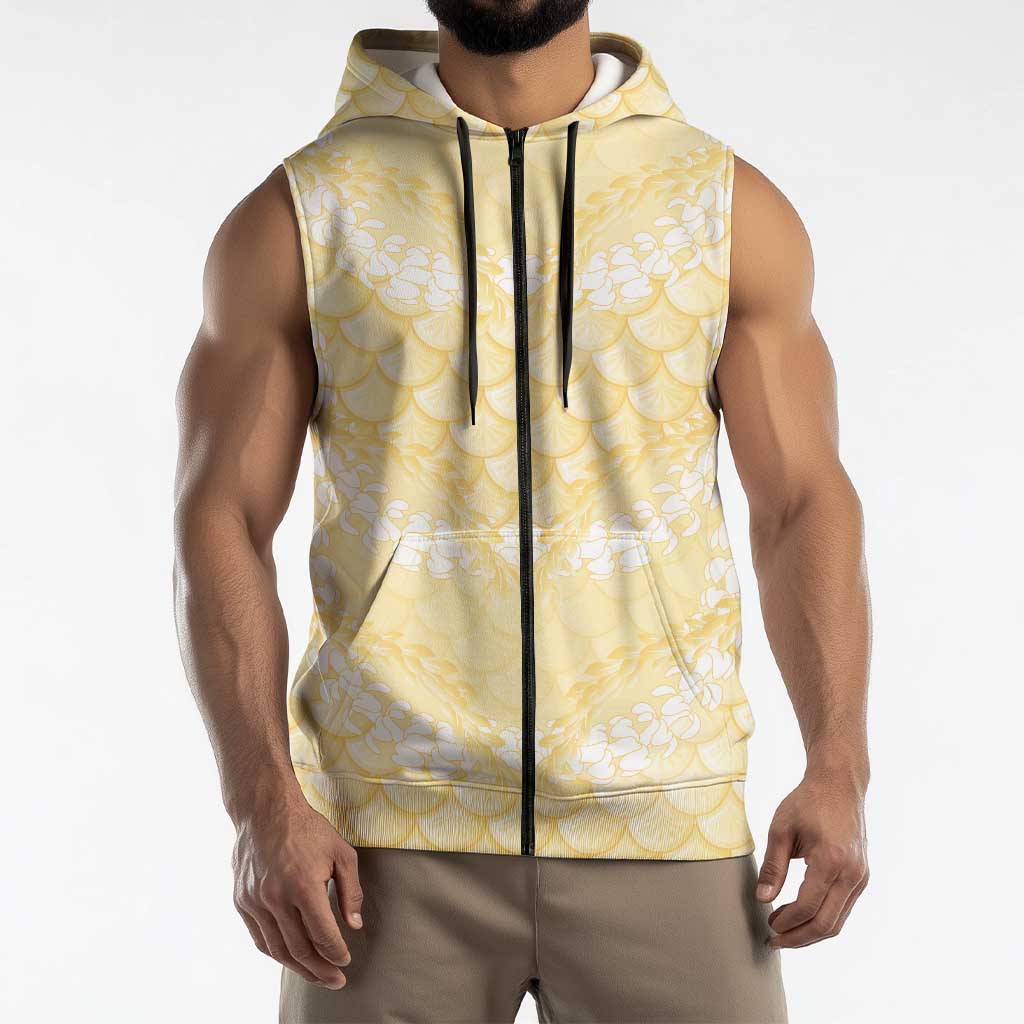 Pastel Yellow Mermaid Puakenikeni Maile Lei Sleeveless Zip Hoodie LT01 - Polynesian Pride