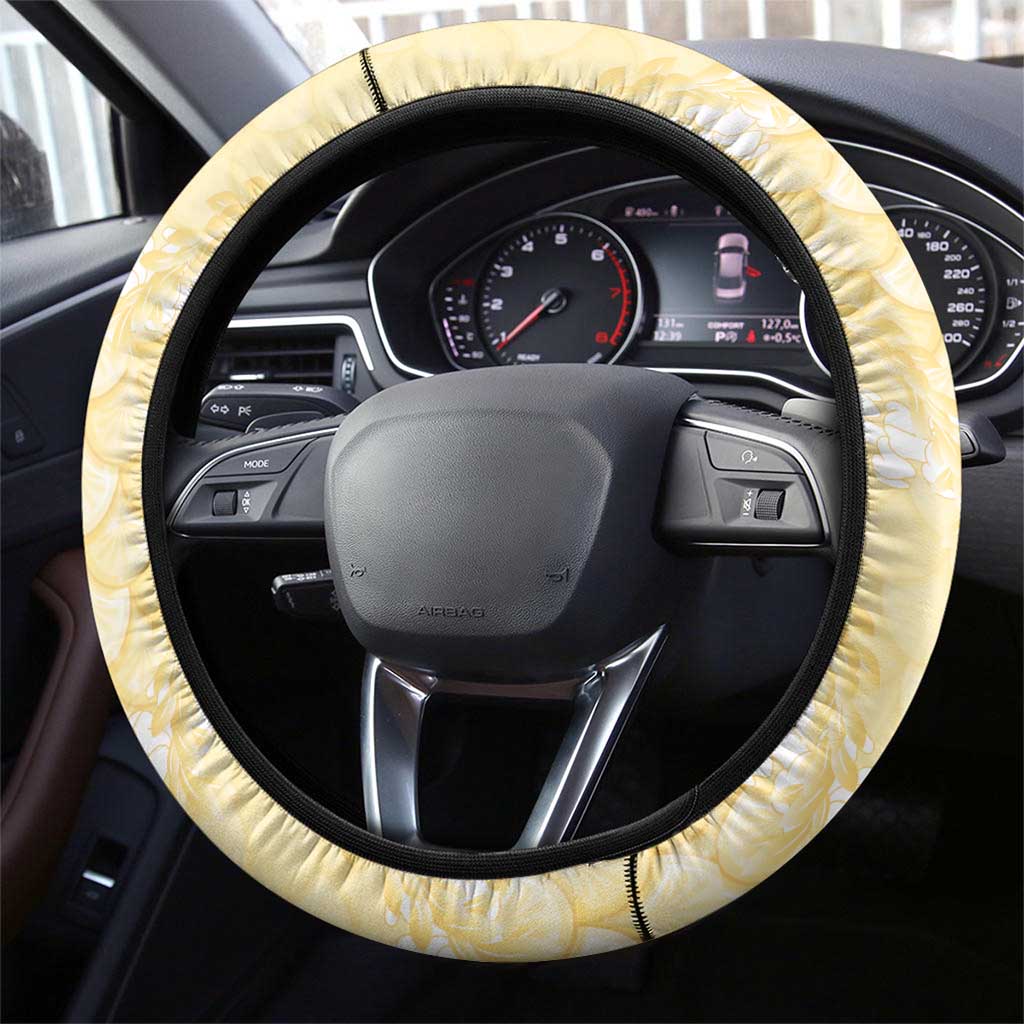 Pastel Yellow Mermaid Puakenikeni Maile Lei Steering Wheel Cover