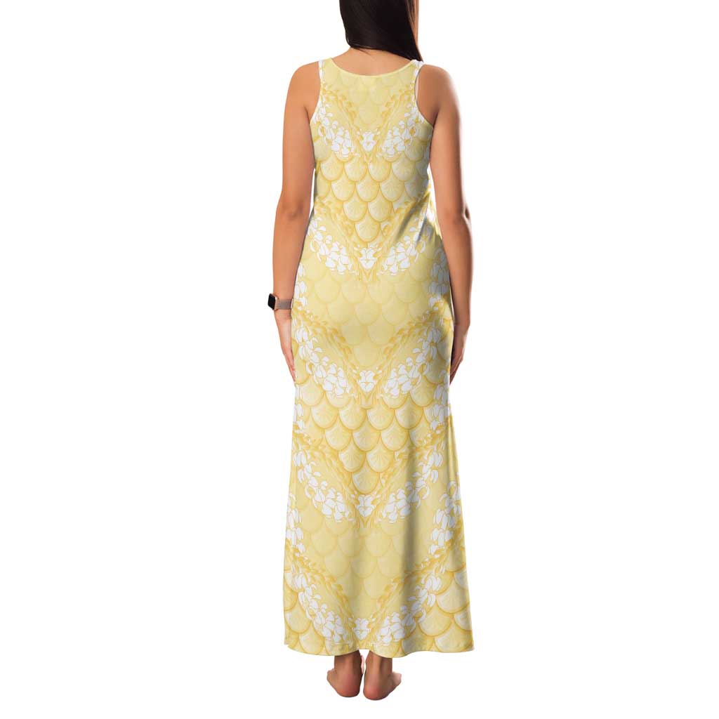 Pastel Yellow Mermaid Puakenikeni Maile Lei Tank Maxi Dress