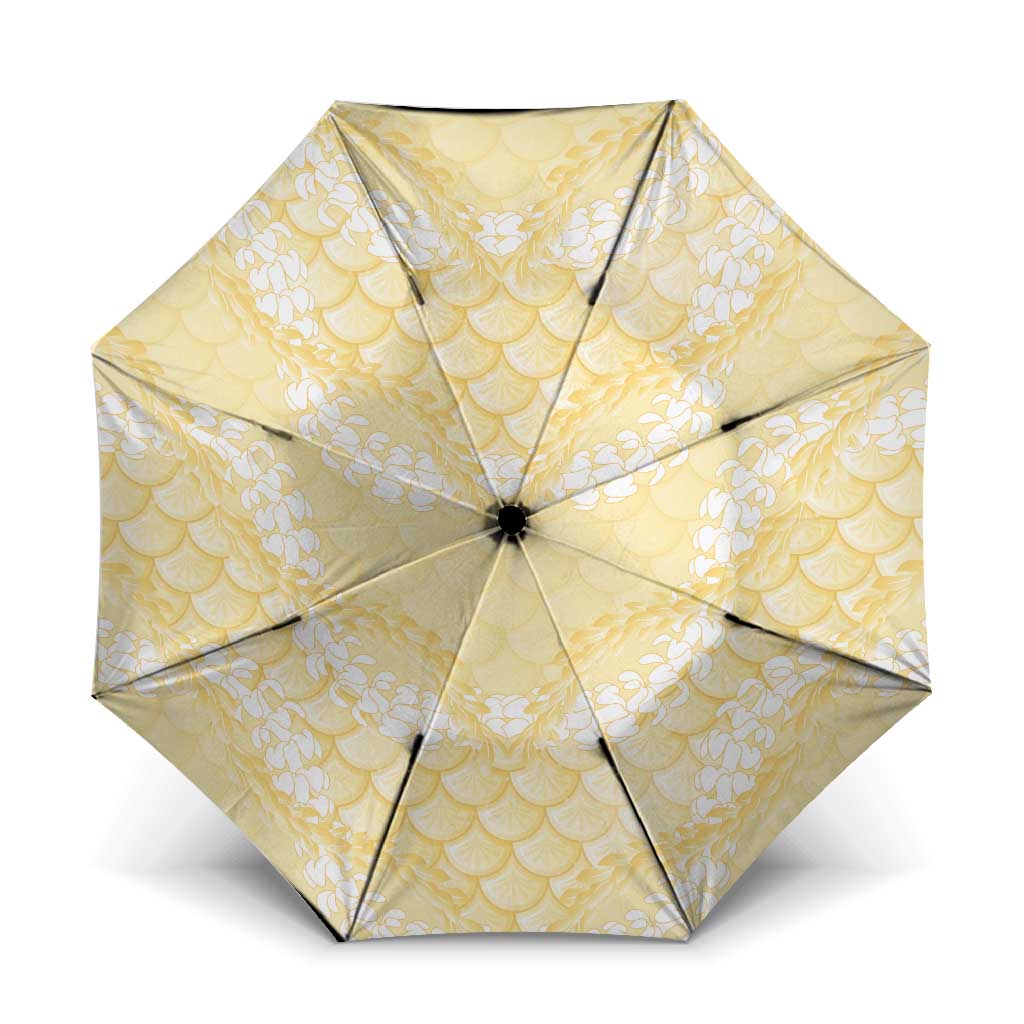 Pastel Yellow Mermaid Puakenikeni Maile Lei Umbrella