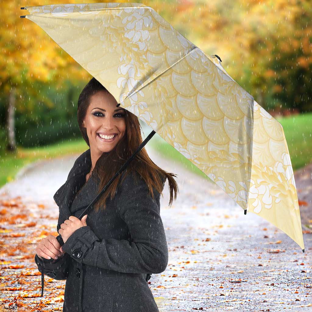 Pastel Yellow Mermaid Puakenikeni Maile Lei Umbrella