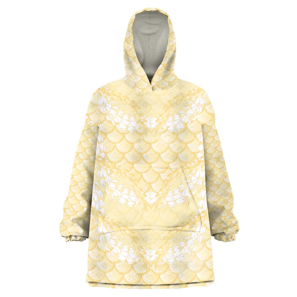 Pastel Yellow Mermaid Puakenikeni Maile Lei Wearable Blanket Hoodie