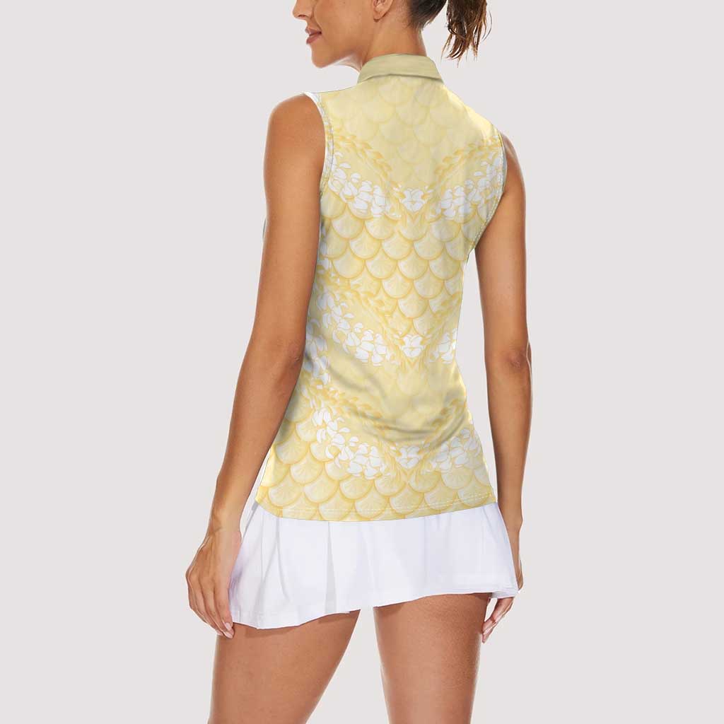 Pastel Yellow Mermaid Puakenikeni Maile Lei Women Sleeveless Polo Shirt LT01 - Polynesian Pride