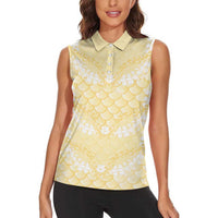 Pastel Yellow Mermaid Puakenikeni Maile Lei Women Sleeveless Polo Shirt LT01 - Polynesian Pride