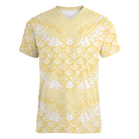 Pastel Yellow Mermaid Puakenikeni Maile Lei Women V-Neck T-Shirt