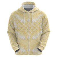 Pastel Yellow Mermaid Puakenikeni Maile Lei Zip Hoodie