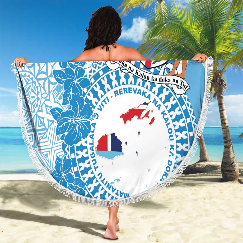 Personalised Fiji Day Beach Blanket Fijian Map Hibiscus Tapa Pattern