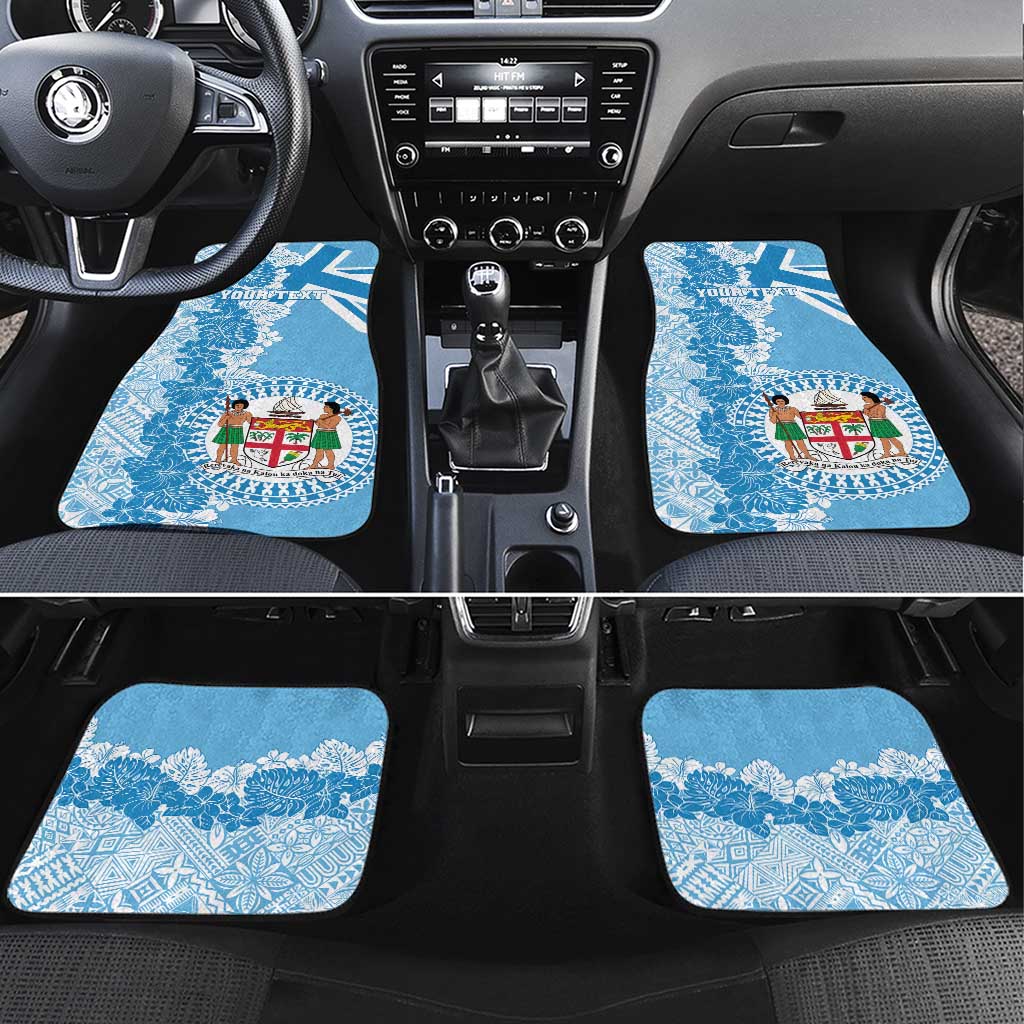 Personalised Fiji Day Car Mats Fijian Map Hibiscus Tapa Pattern