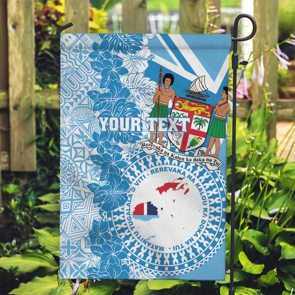 Personalised Fiji Day Garden Flag Fijian Map Hibiscus Tapa Pattern LT01 Garden Flag Blue - Polynesian Pride