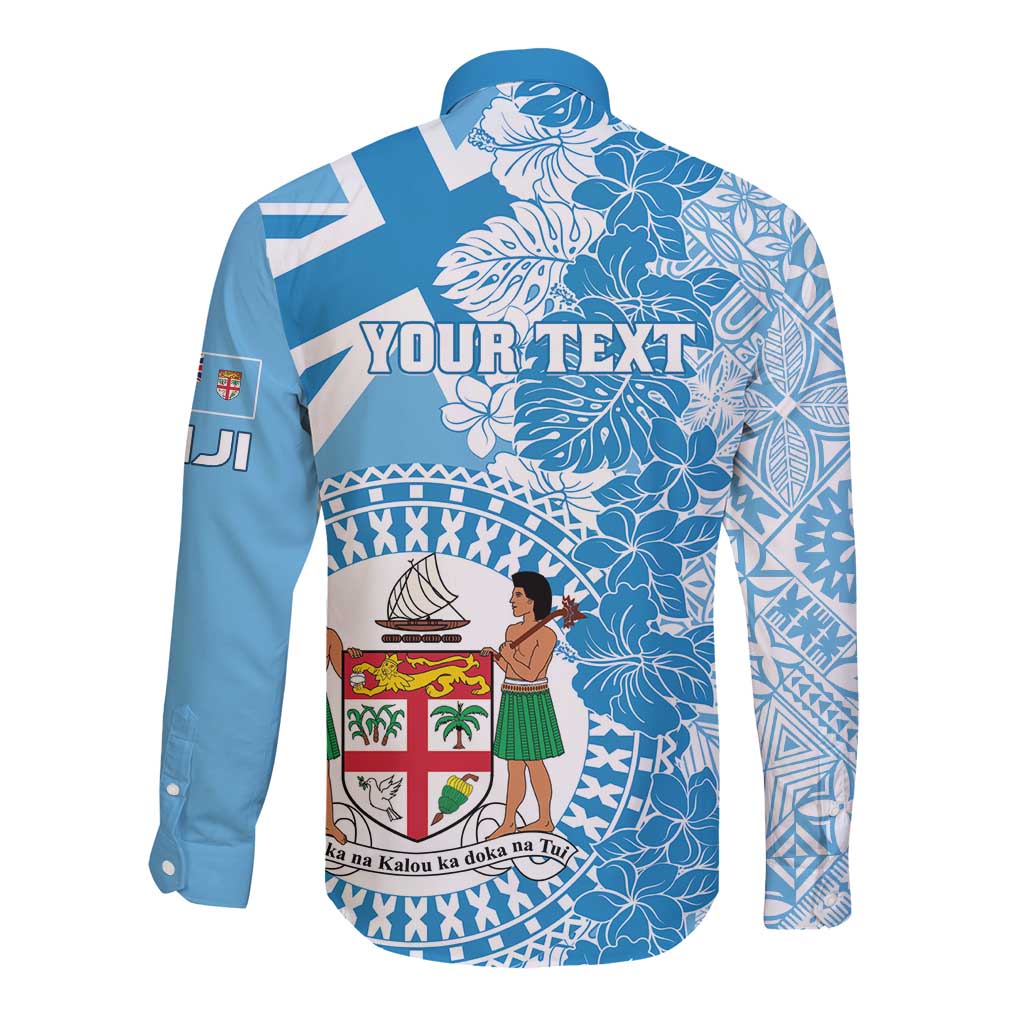 Personalised Fiji Day Long Sleeve Button Shirt Fijian Map Hibiscus Tapa Pattern LT01 - Polynesian Pride