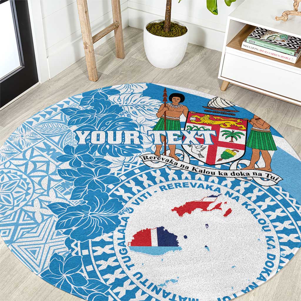 Personalised Fiji Day Round Carpet Fijian Map Hibiscus Tapa Pattern