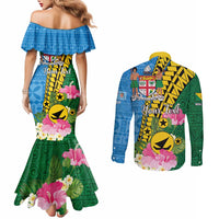 Personalised Malampa Fiji Day Couples Matching Mermaid Dress and Long Sleeve Button Shirt Tropical Tapa Pattern