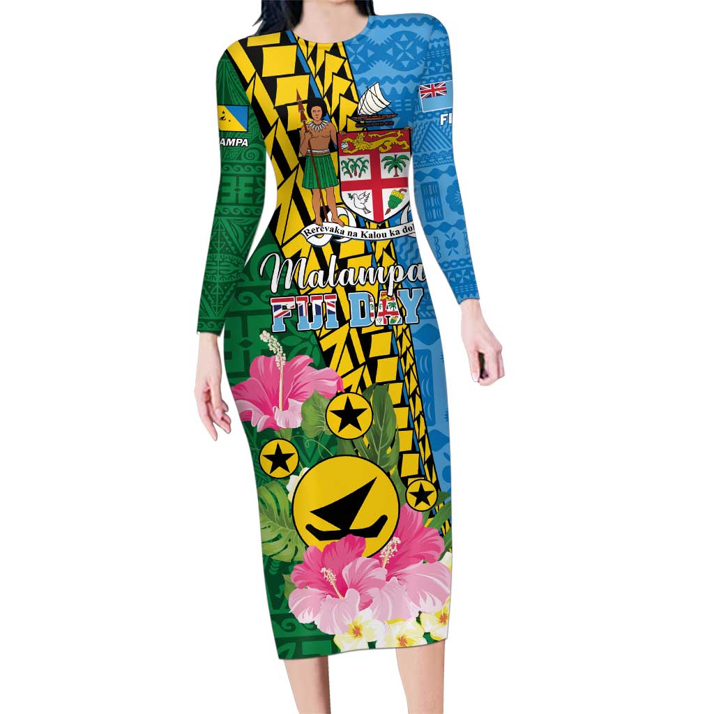 Personalised Malampa Fiji Day Family Matching Long Sleeve Bodycon Dress and Hawaiian Shirt Tropical Tapa Pattern