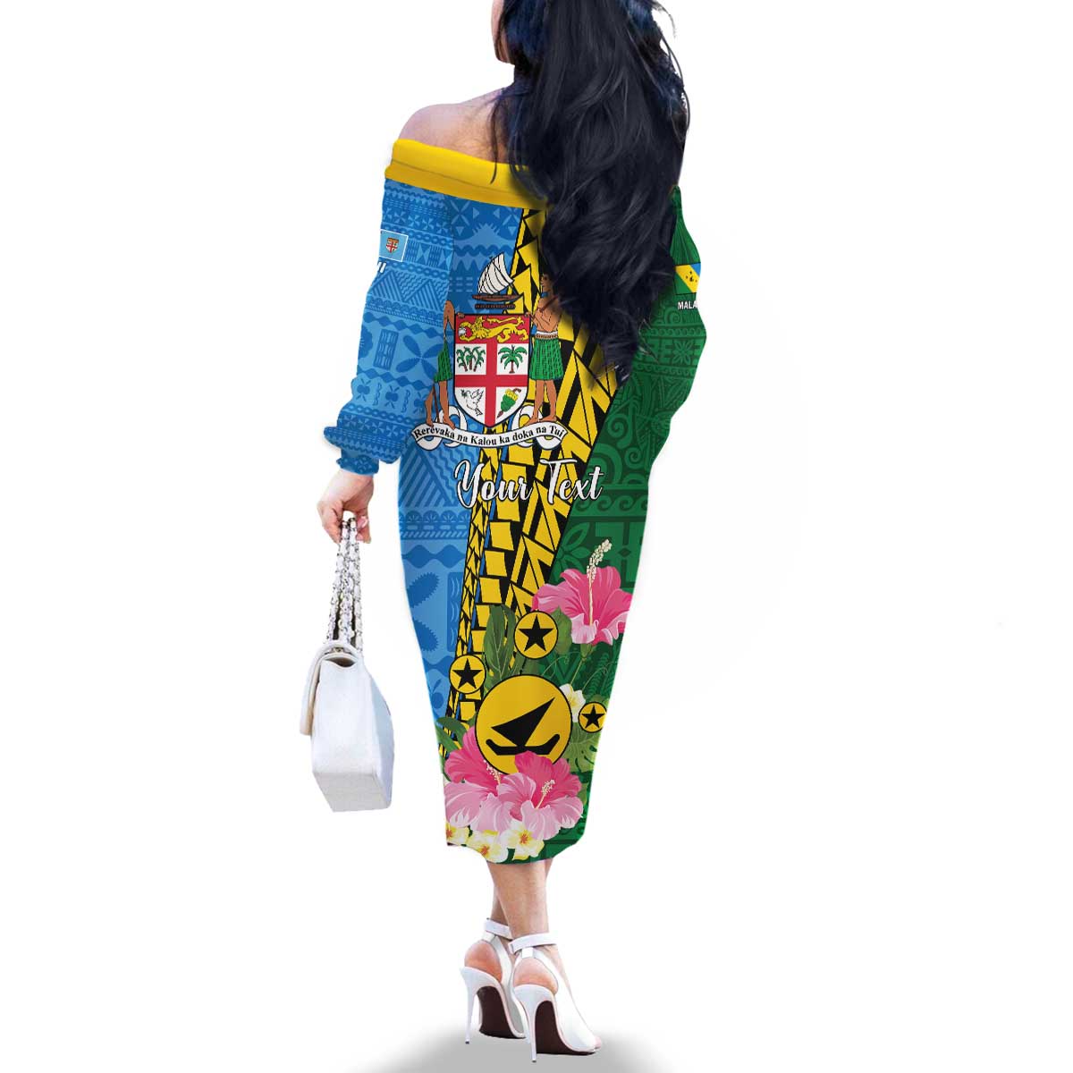 Personalised Malampa Fiji Day Family Matching Off The Shoulder Long Sleeve Dress and Hawaiian Shirt Tropical Tapa Pattern