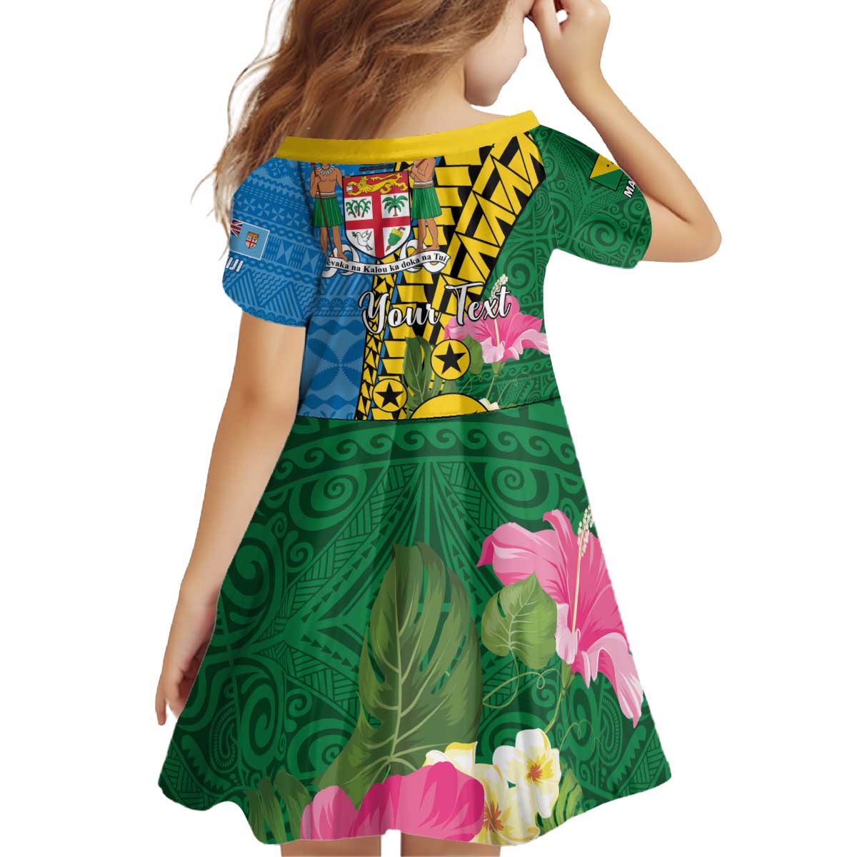 Personalised Malampa Fiji Day Kid Short Sleeve Dress Tropical Tapa Pattern