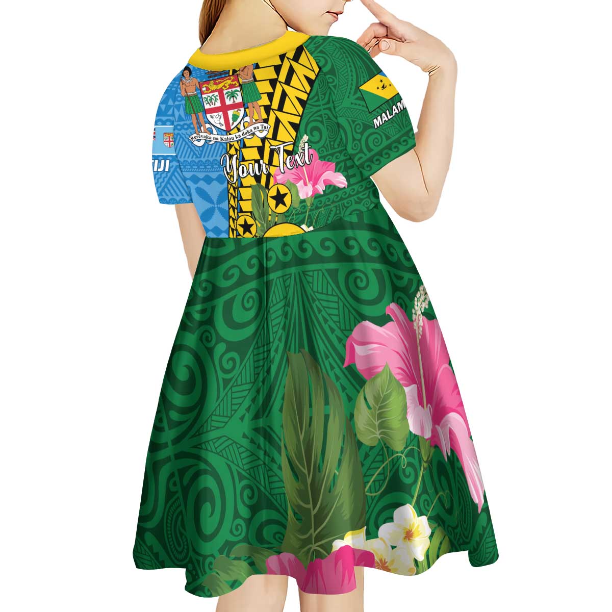 Personalised Malampa Fiji Day Kid Short Sleeve Dress Tropical Tapa Pattern